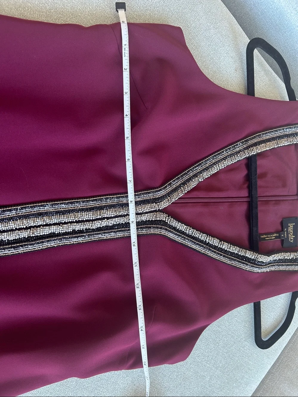 Laundry by Shelli Segal Beaded V-Neck Shift Dress Burgundy Size 2